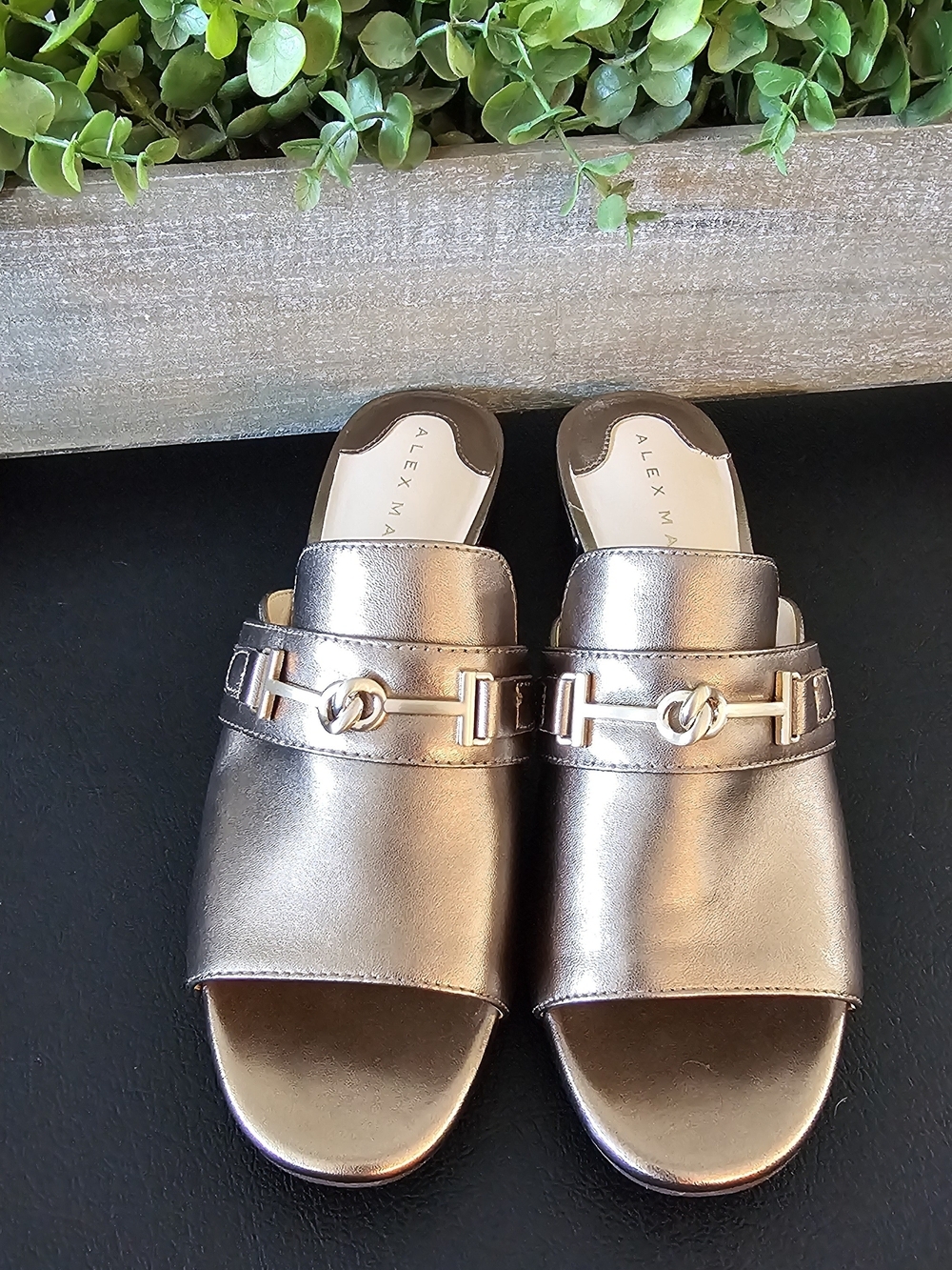 Alex Marie Leather Metallic Slide Mules Shoes Sandals Women's Sz 9.5 NWOB